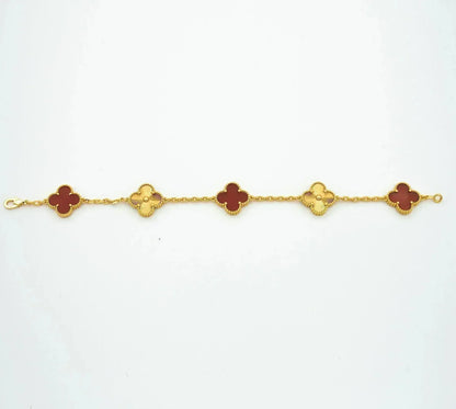 [RAFFINE]CLOVER  5 MOTIFS CARNELIAN GOLD BRACELET