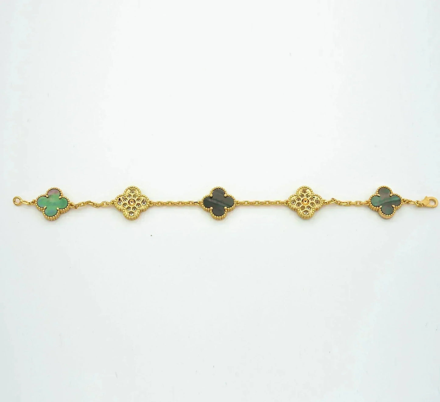 [Raffine]BRACELET TRÈFLE 5 MOTIF NACRE GRIS DIAMANT