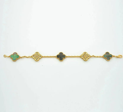 [Raffine]BRACELET TRÈFLE 5 MOTIF NACRE GRIS DIAMANT