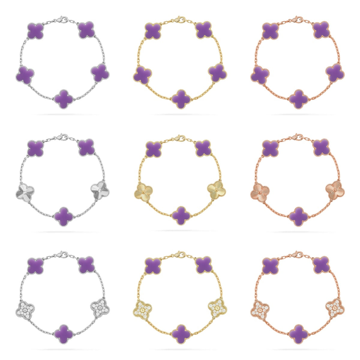 [RAFFINE]CLOVER 5 MOTIF LIGHT PURPLE BRACELET COLLECTION