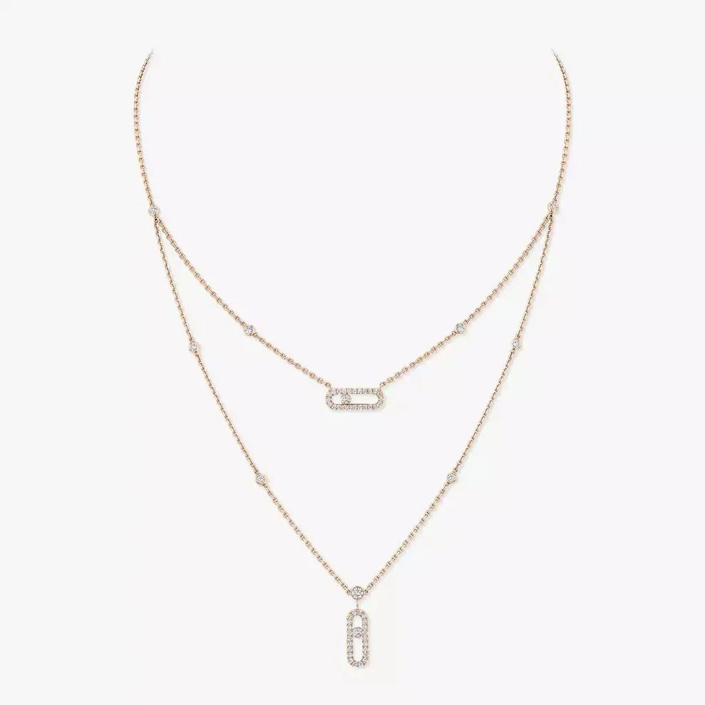 [Raffine]2 Rows Rose Gold Diamond Pave_ Necklace Move Uno