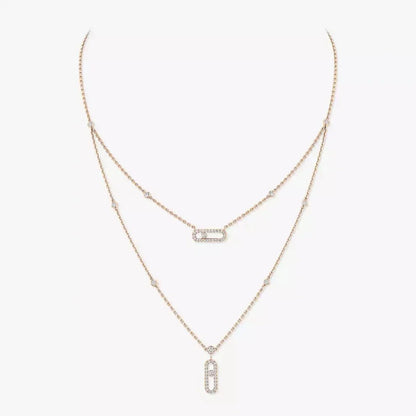 [Raffine]2 Rows Rose Gold Diamond Pave_ Necklace Move Uno