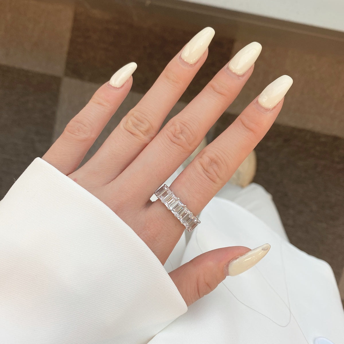 [RAFFINE]0.75 Carat Elegant Emerald Cut Tennis Ring