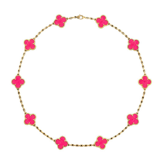 [RAFFINE]NEW CLOVER 10 MOTIFS PINK ENAMEL NECKLACE