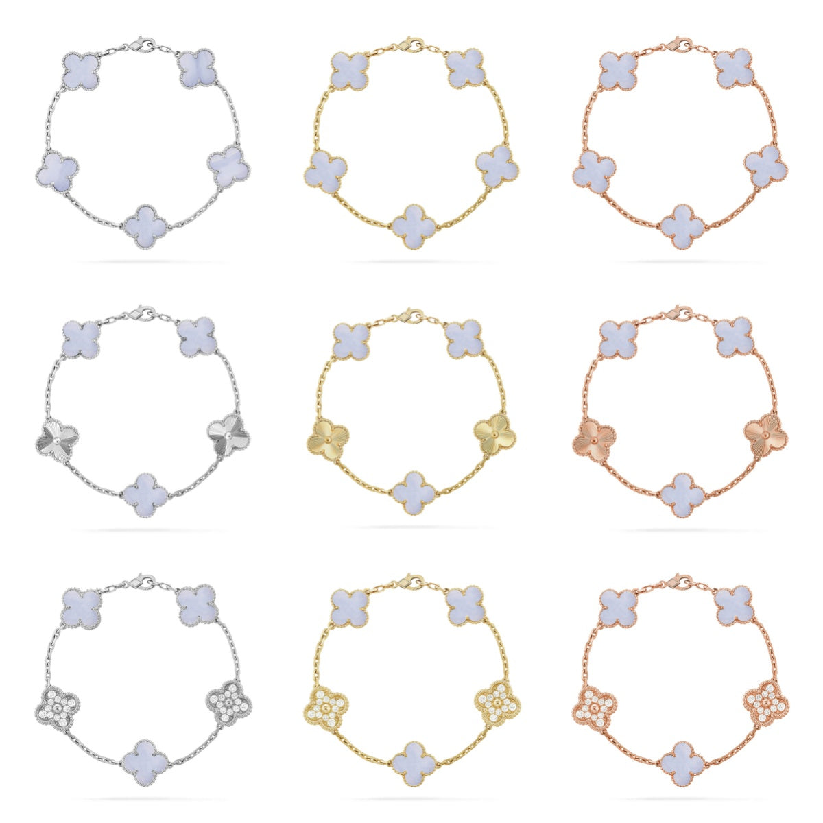 [RAFFINE] CLOVER 5 MOTIF PURPLE CHALCEDONY BRACELET COLLECTION