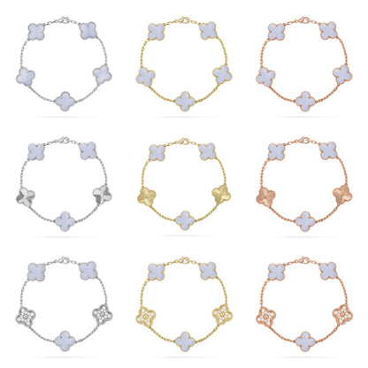 [RAFFINE] CLOVER 5 MOTIF PURPLE CHALCEDONY BRACELET COLLECTION