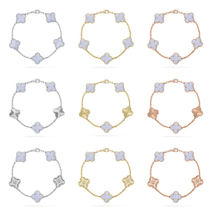 [LUXE] CLOVER 5 MOTIF PURPLE CHALCEDONY BRACELET COLLECTION