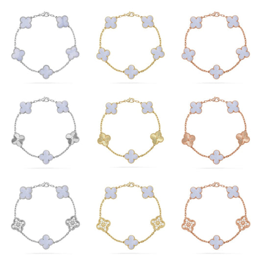 [LUXE] CLOVER 5 MOTIF PURPLE CHALCEDONY BRACELET COLLECTION