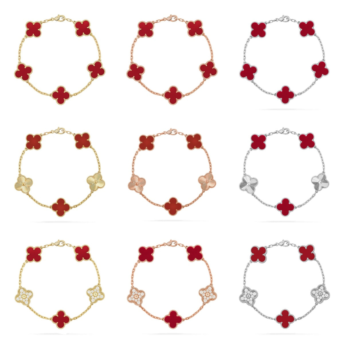 [RAFFINE] CLOVER 5 MOTIF RED CORNELIAN BRACELET COLLECTION