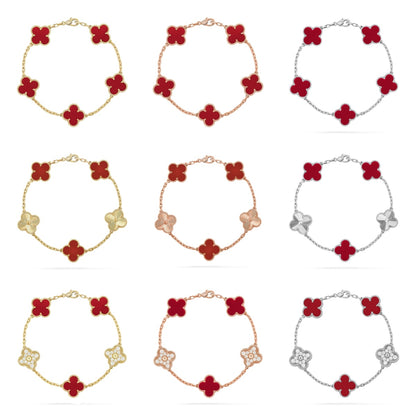 [RAFFINE] CLOVER 5 MOTIF RED CORNELIAN BRACELET COLLECTION