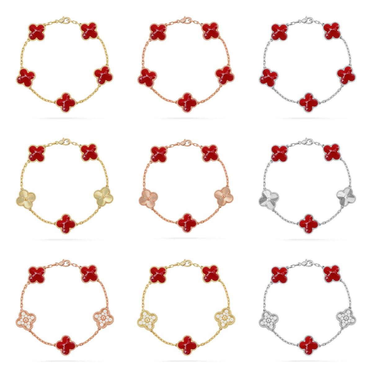 [RAFFINE]KLEEBKLEE 5 MOTIV ROT GEMUSTERTES ARMBAND KOLLEKTION