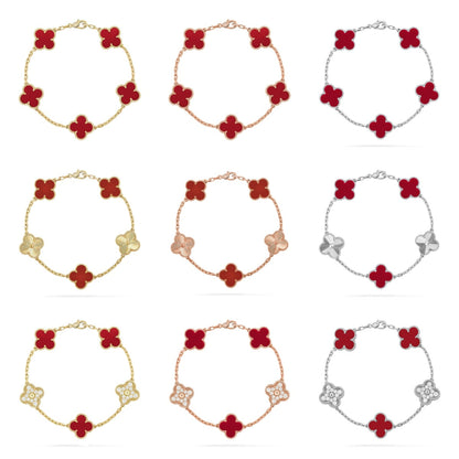 [LUXE] CLOVER 5 MOTIF RED CORNELIAN BRACELET COLLECTION