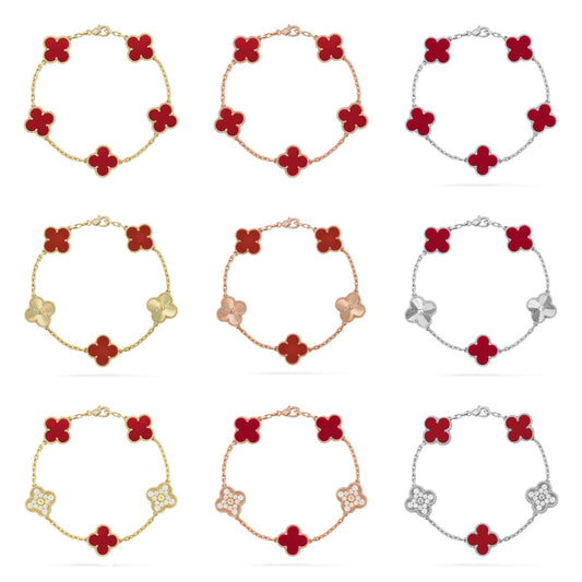 [LUXE] CLOVER 5 MOTIF RED CORNELIAN BRACELET COLLECTION