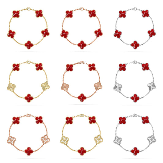 [LUXE]CLOVER 5 MOTIF RED PATTERN BRACELET COLLECTION