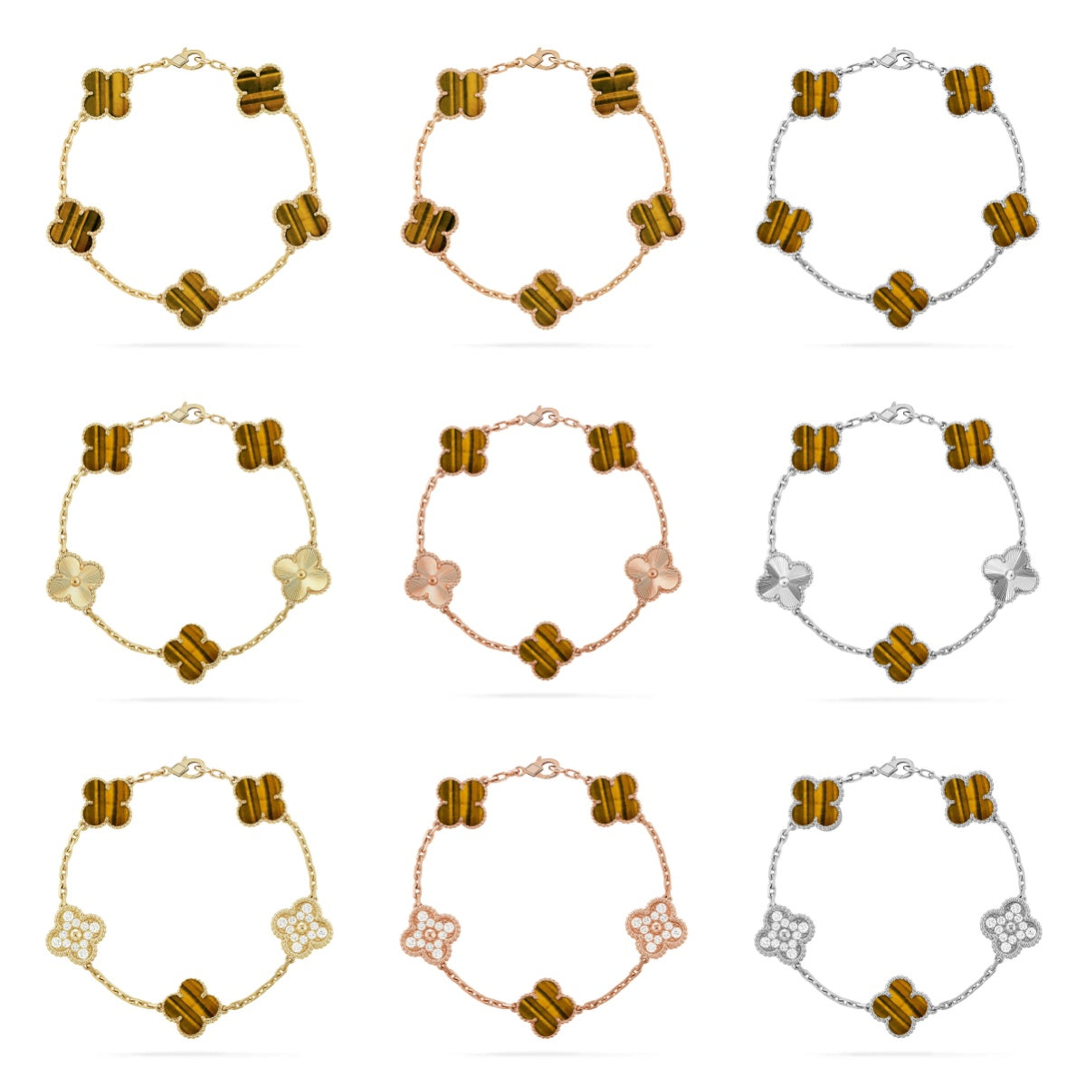 [RAFFINE] CLOVER 5 MOTIFS TIGER EYE BRACELET COLLECTION