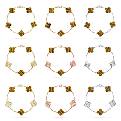 [RAFFINE] CLOVER 5 MOTIFS TIGER EYE BRACELET COLLECTION