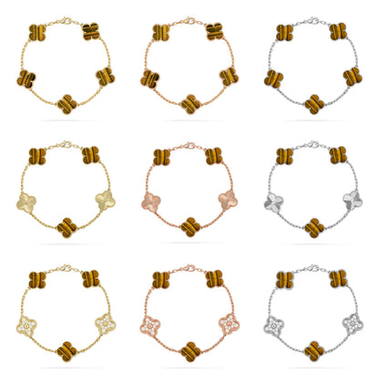 [LUXE] CLOVER 5 MOTIFS TIGER EYE BRACELET COLLECTION
