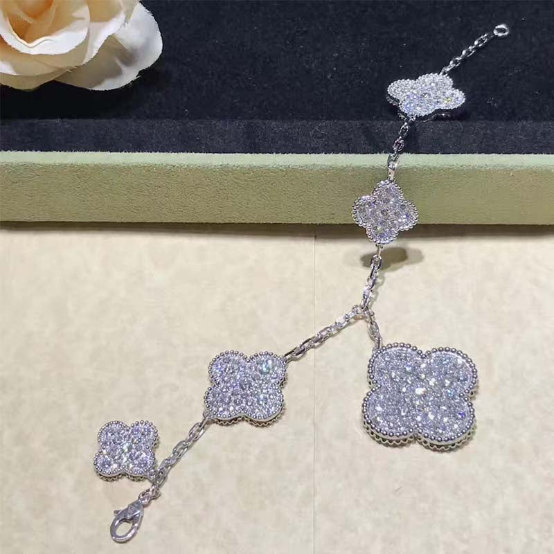 [RAFFINE]CLOVER 6 MOTIFS SILVER DIAMOND BRACELET
