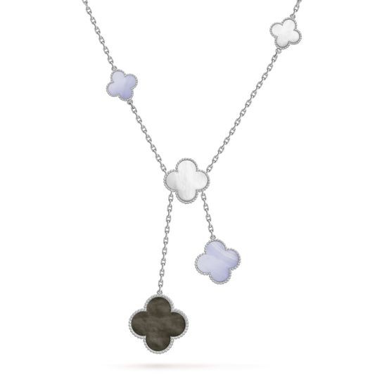 [RAFFINE]CLOVER MOP CHALCEDONY NECKLACE SILVER 6 MOTIF