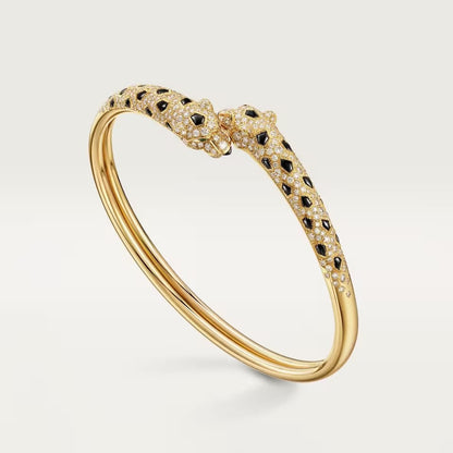 [Raffine]PANTHERE DOUBLE HEADED HALF DIAMOND OPEN BRACELET