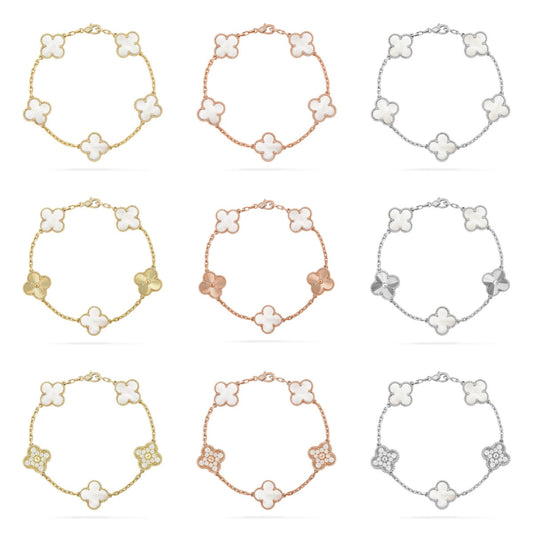 [LUXE]CLOVER WHITE PEARL MOP 5 MOTIF BRACELET COLLECTION
