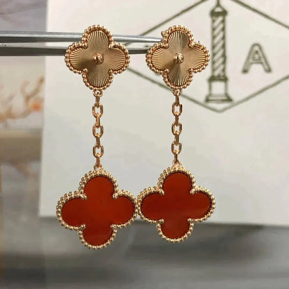 [RAFFINE]CLOVER 2 MOTIF  LASER CARNELIAN EARRINGS