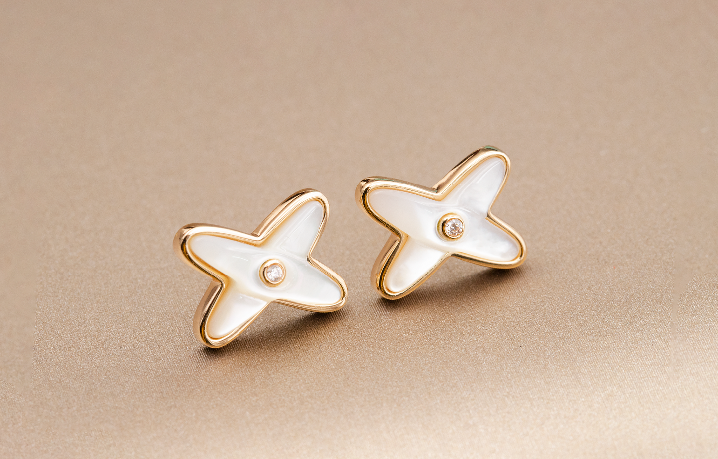 [RAFFINE]JEUX DE WHITE MOP PENDIENTES DE ORO ROSA CON DIAMANTES
