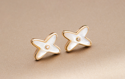 [RAFFINE]JEUX DE WHITE MOP PENDIENTES DE ORO ROSA CON DIAMANTES