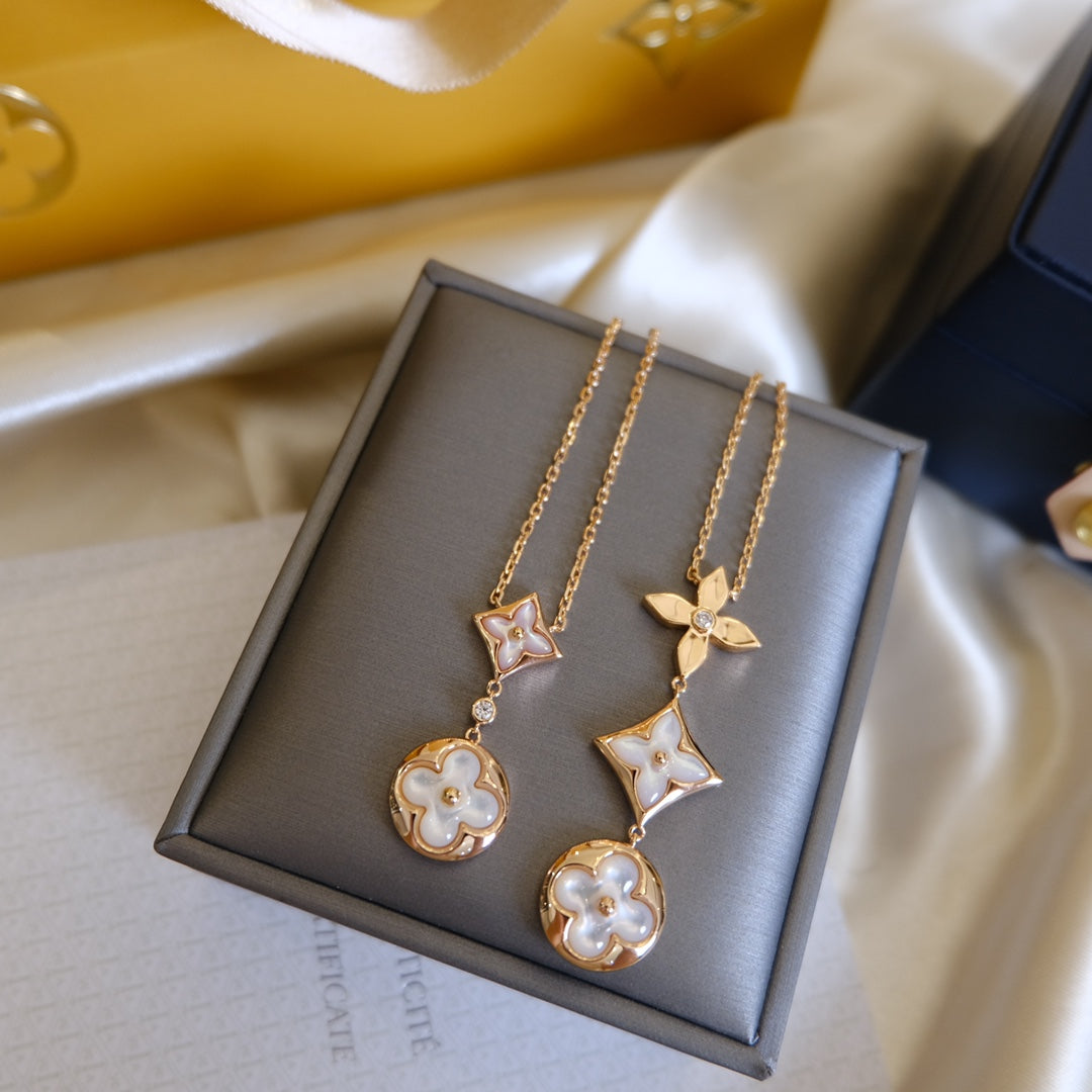 [RAFFINE]COLOR BLOSSOM LARIAT NECKLACE PINK GOLD WHITE MOTHER PEARL AND DIAMOND