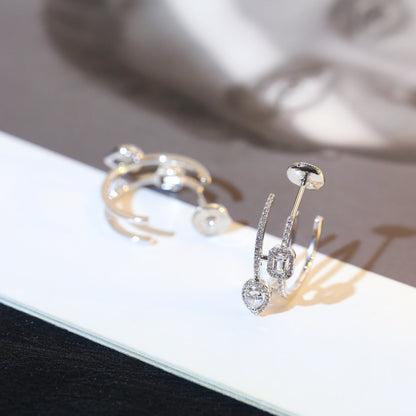 [RAFFINE]CREOLES MY TWIN 2 RANGS SILVER DIAMOND EARRINGS