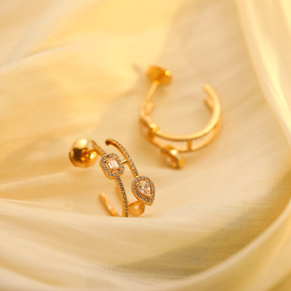 [RAFFINE]CREOLES MY TWIN 2 RANGS SILVER DIAMOND EARRINGS