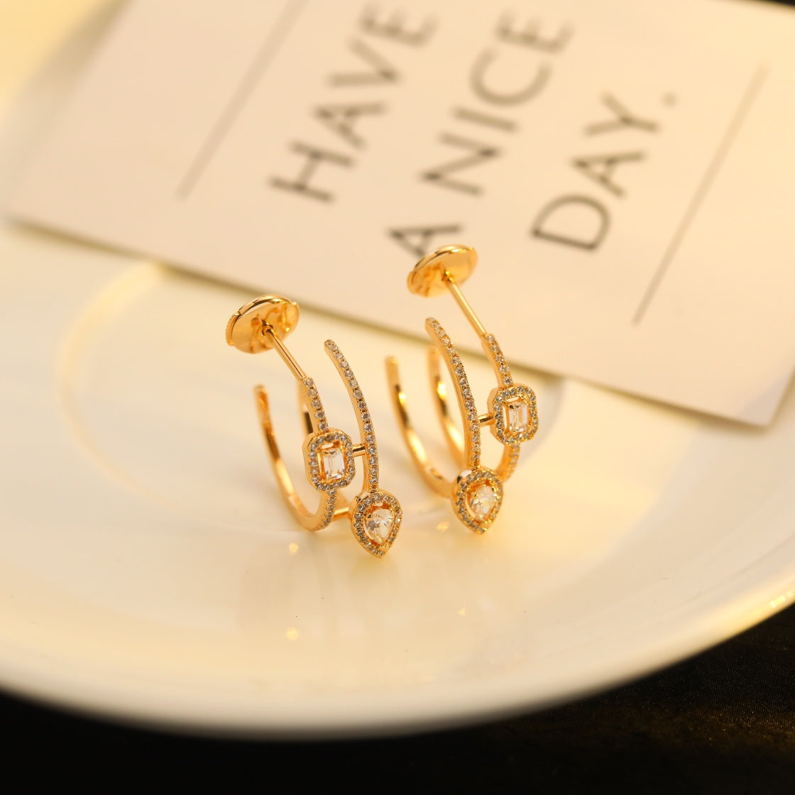 [RAFFINE]CREOLES MY TWIN 2 RANGS SILVER DIAMOND EARRINGS