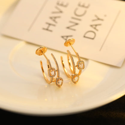 [RAFFINE]CREOLES MY TWIN 2 RANGS SILVER DIAMOND EARRINGS