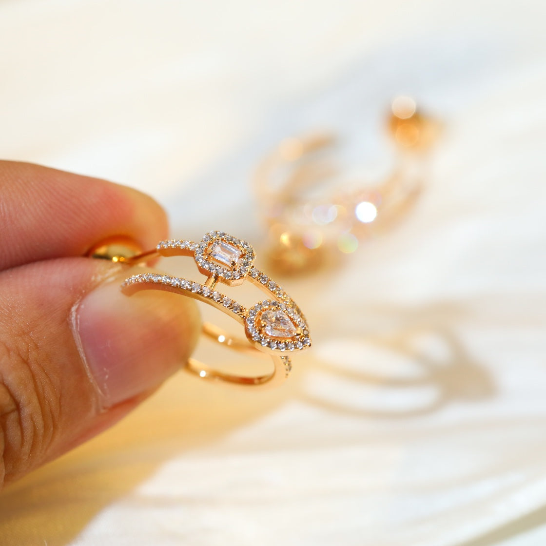 [RAFFINE]CREOLES MY TWIN 2 RANGS SILVER DIAMOND EARRINGS