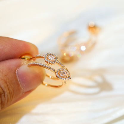 [RAFFINE]CREOLES MY TWIN 2 RANGS SILVER DIAMOND EARRINGS