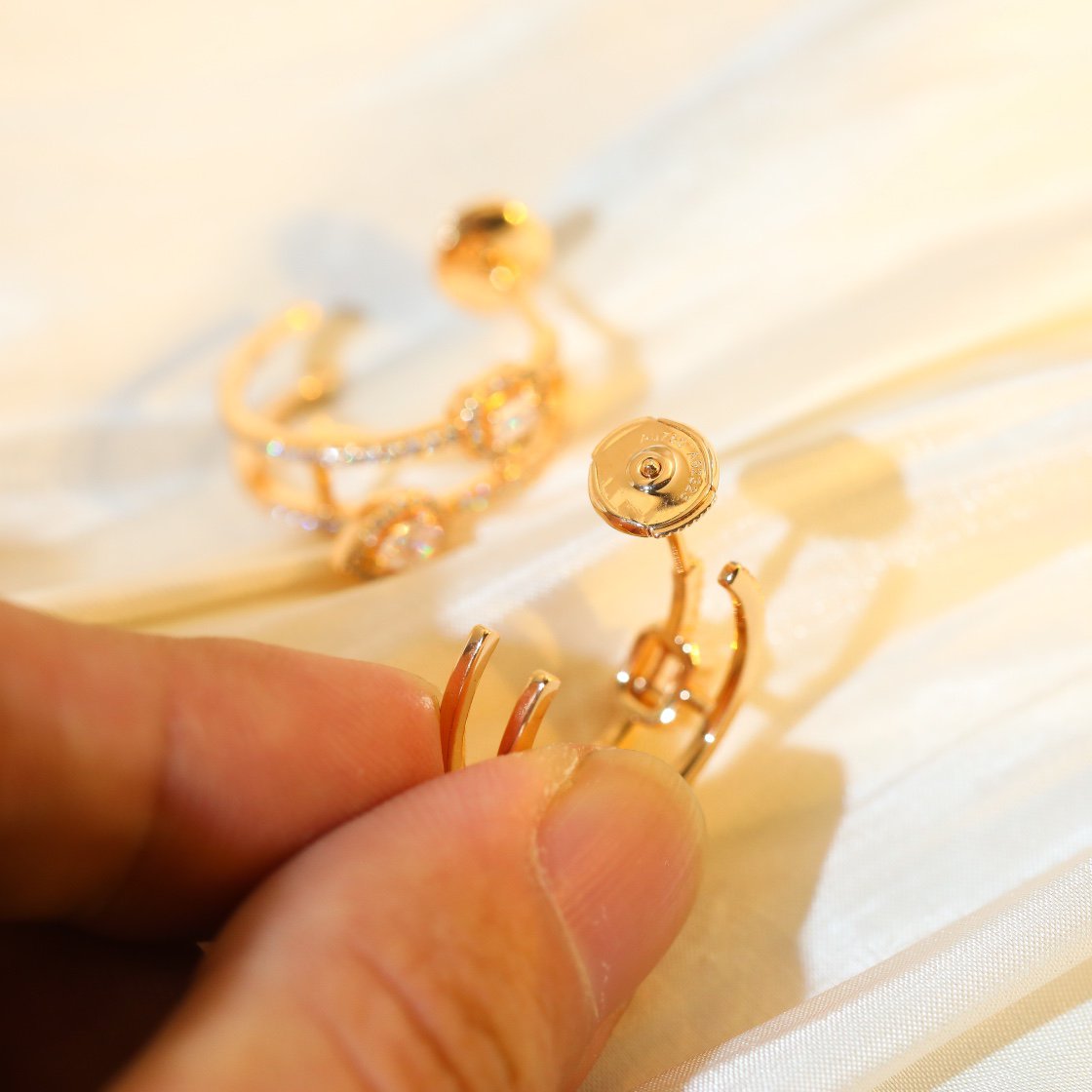 [RAFFINE]CREOLES MY TWIN 2 RANGS SILVER DIAMOND EARRINGS