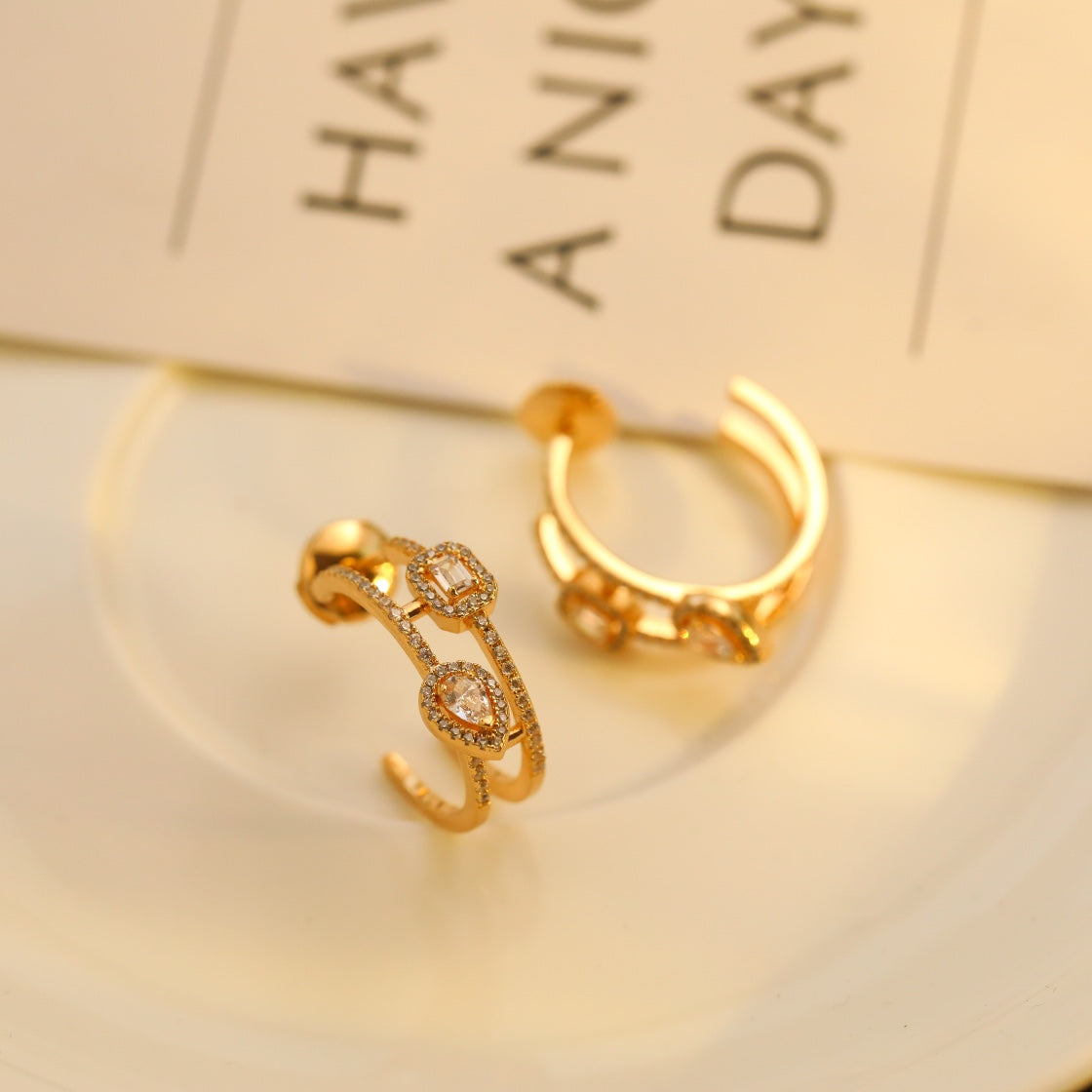 [RAFFINE]CREOLES MY TWIN 2 RANGS SILVER DIAMOND EARRINGS