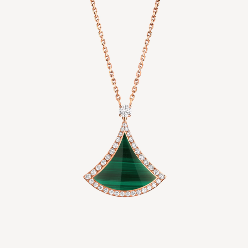 [Raffine]DREAM MALACHITE DIAMOND PAVED PINK GOLD NECKLACE