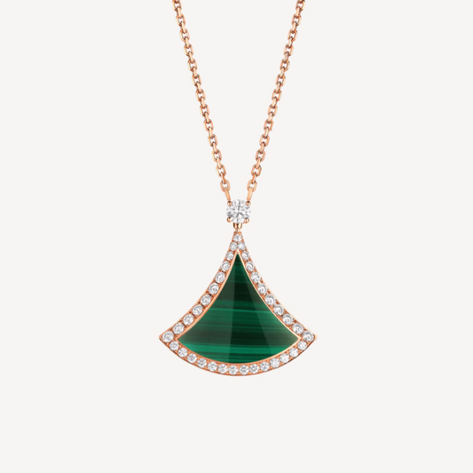 [RAFFINE] COLLAR DREAM DE ORO ROSA CON DIAMANTES Y MALAQUITA