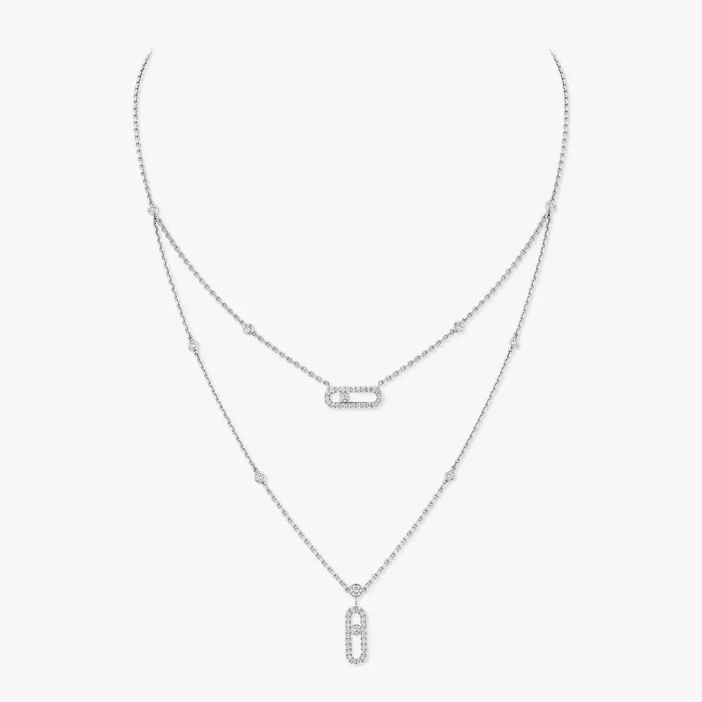 [Raffine]2 Rows Rose Gold Diamond Pave_ Necklace Move Uno
