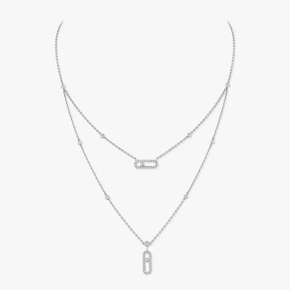 [Raffine]2 Rows Rose Gold Diamond Pave_ Necklace Move Uno
