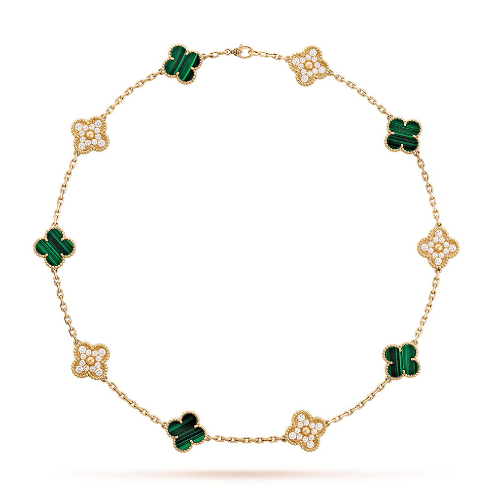 [RAFFINE]CLOVER 10 MOTIFS MALACHITE DIAMOND NECKLACE