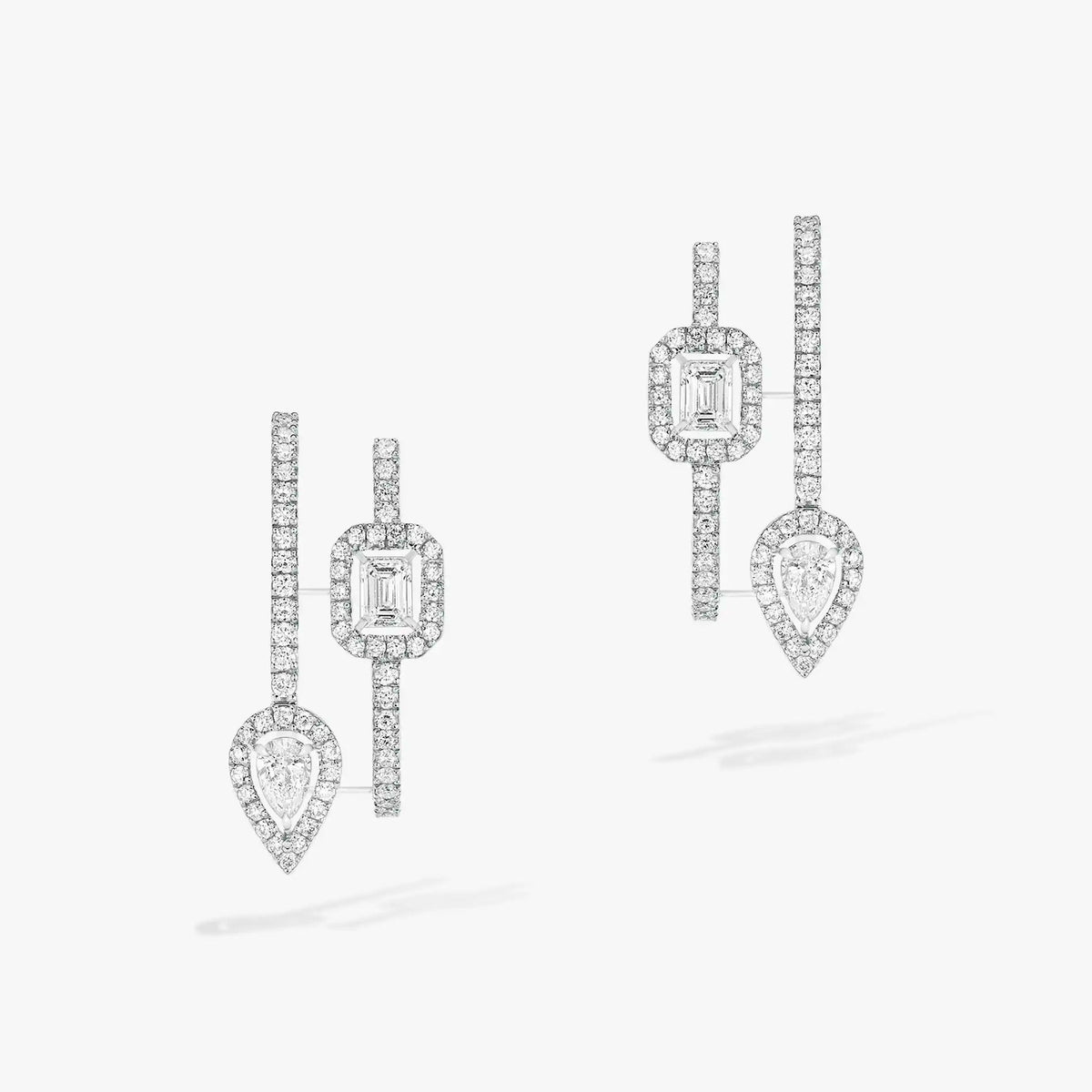 [RAFFINE]CREOLES MY TWIN 2 RANGS SILVER DIAMOND EARRINGS