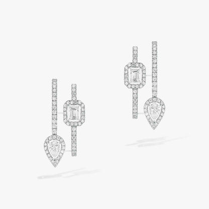 [RAFFINE]CREOLES MY TWIN 2 RANGS SILVER DIAMOND EARRINGS