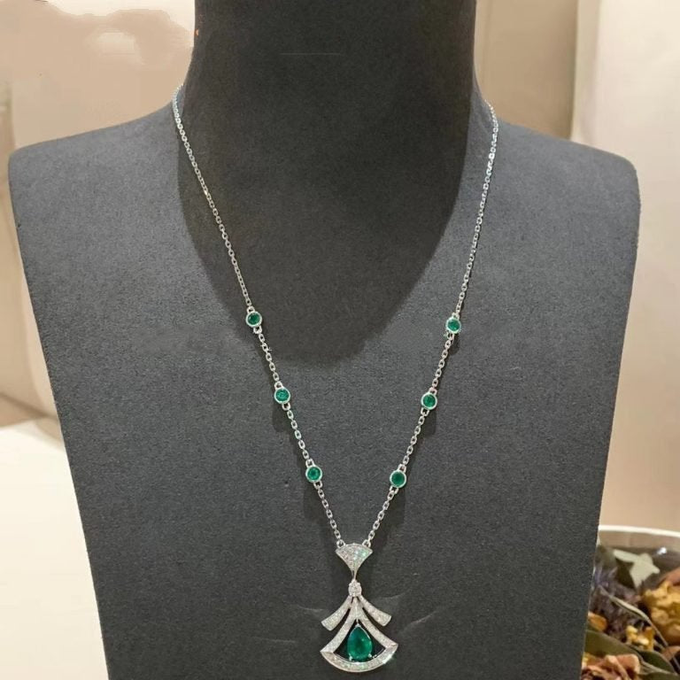 [RAFFINE] COLLAR DE SUEÑO MALAQUITA DIAMANTE PLATA