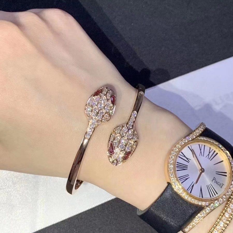 [RAFFINE] PULSERA SERPENTI ORO ROSA DIAMANTE DOBLE SERPIENTE