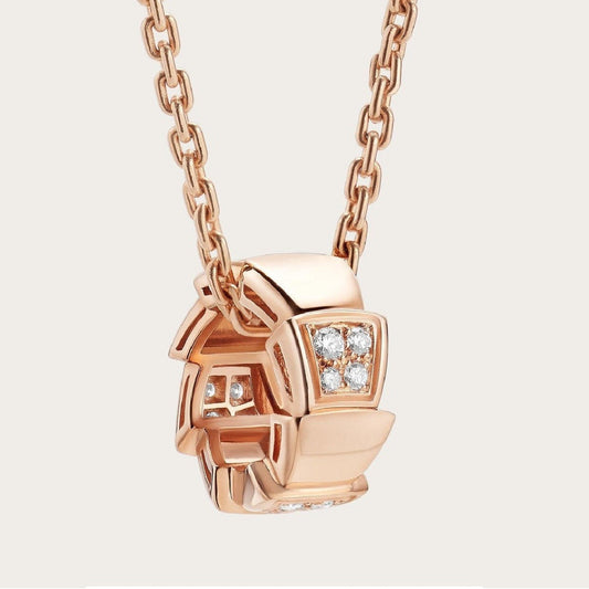 [RAFFINE] COLLAR SERPENTI DE ORO ROSA CON DIAMANTE Y PEDANTE