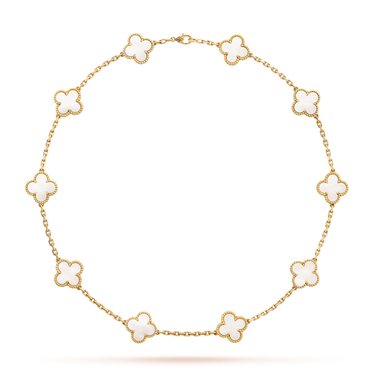 [RAFFINE]CLOVER 10 MOTIFS WHITE MOTHER OF PEARL NECKLACE