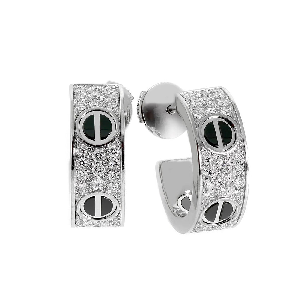 [Raffine]LOVE CERAMIC DIAMOND PAVED SILVER EARRINGS