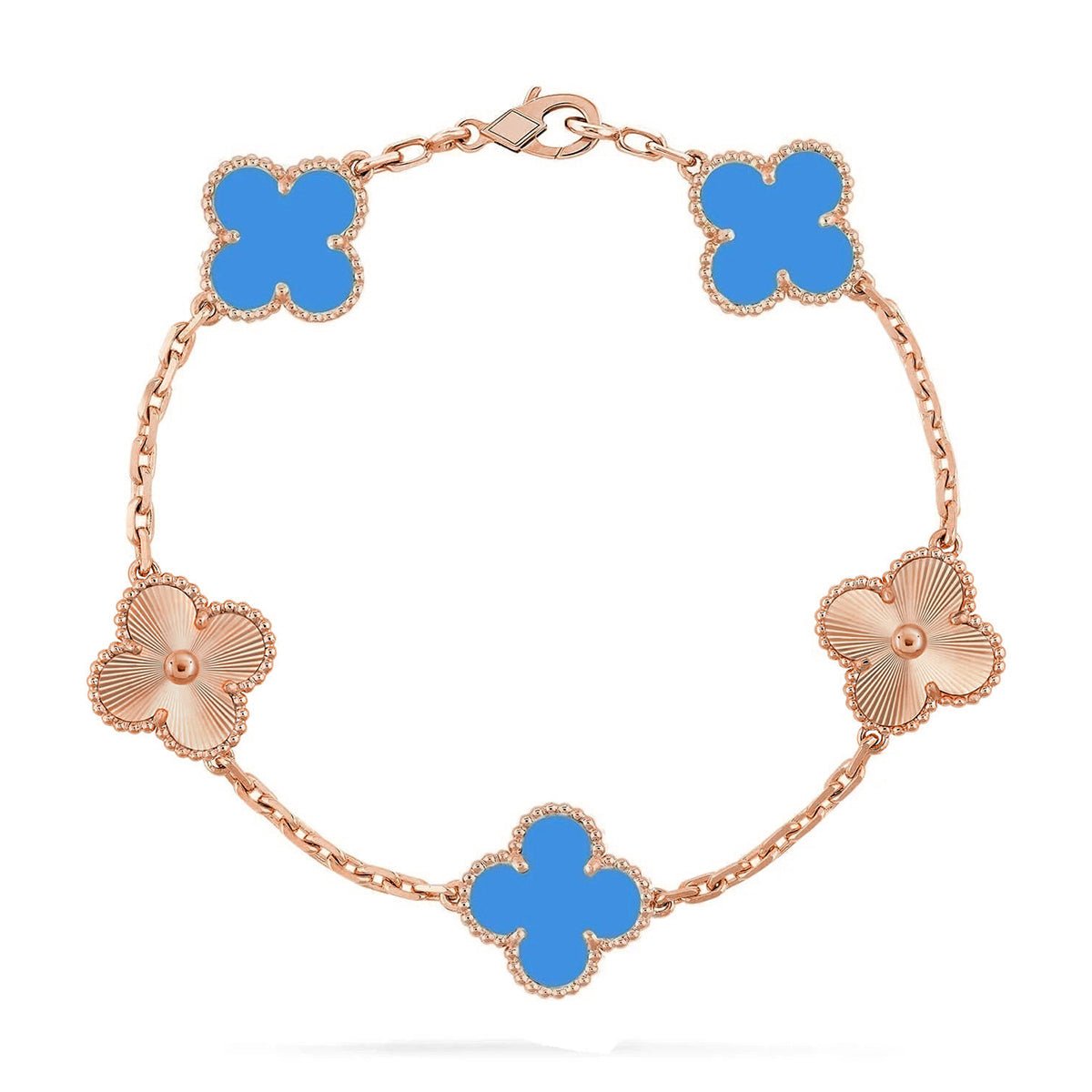 [RAFFINE] KLEEBELATT 5 MOTIV BLAUER ACHAT ARMBAND KOLLEKTION